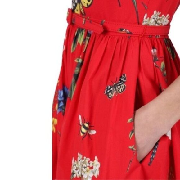 °$2,390 NEW OSCAR DE LA RENTA STUNNING RED FLORAL MIDI  RUNWAY DRESS US 10 - Picture 7 of 12